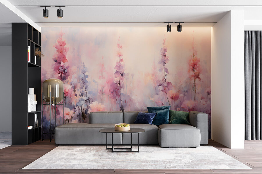 Pintura de flores num campo