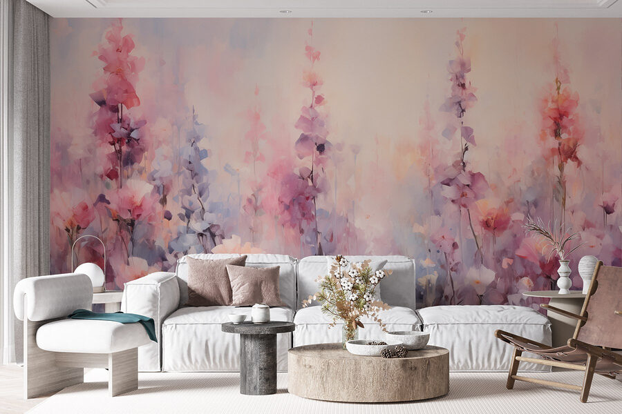 Pintura de flores num campo