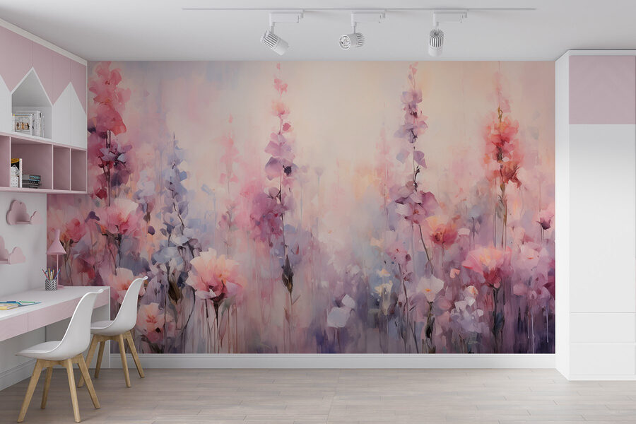 Pintura de flores num campo