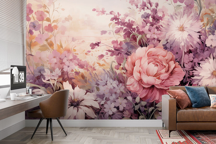 Pintura de flores e folhas