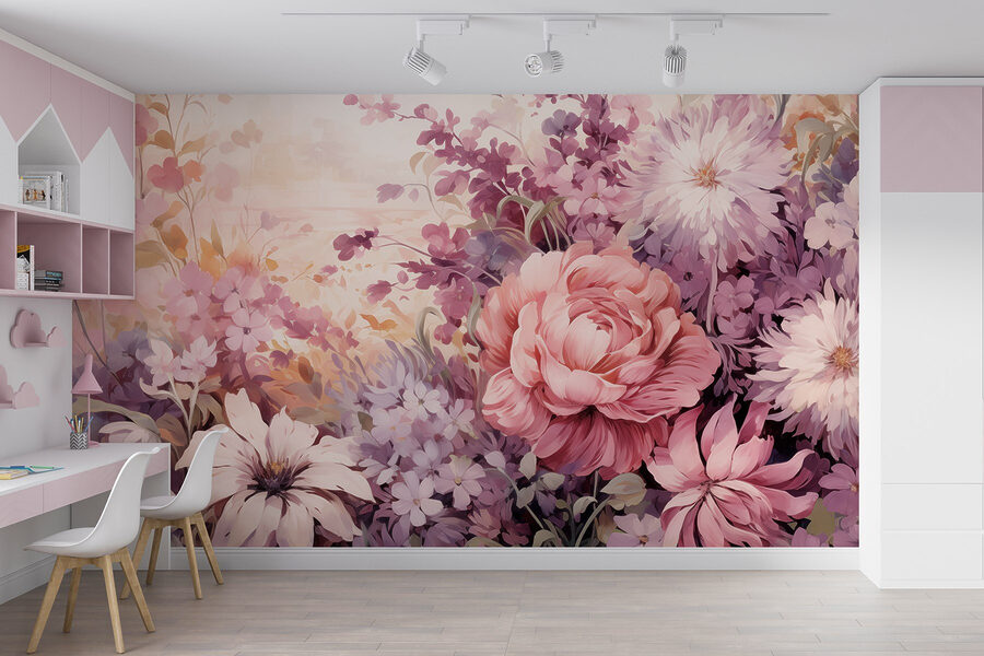 Pintura de flores e folhas