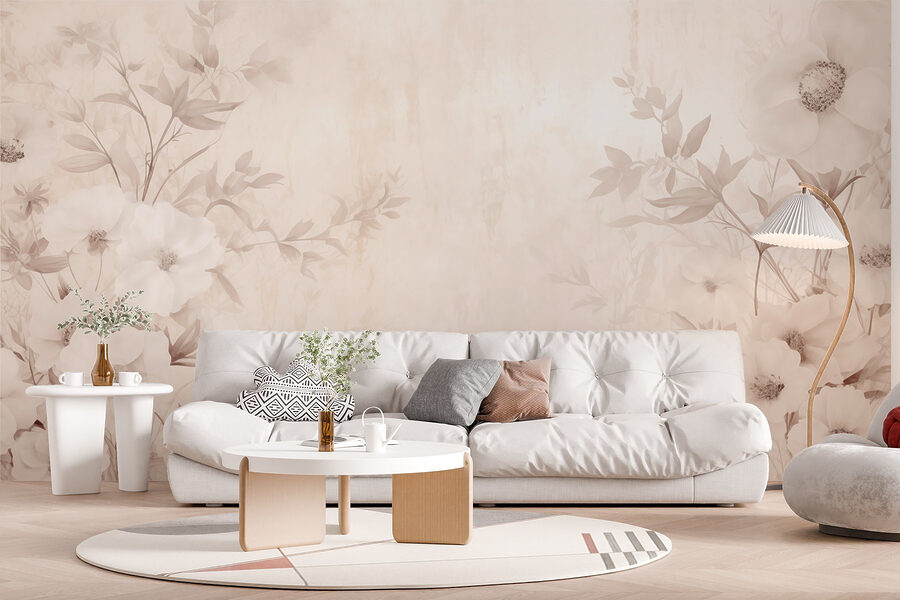 Padrão floral branco sobre uma superfície branca