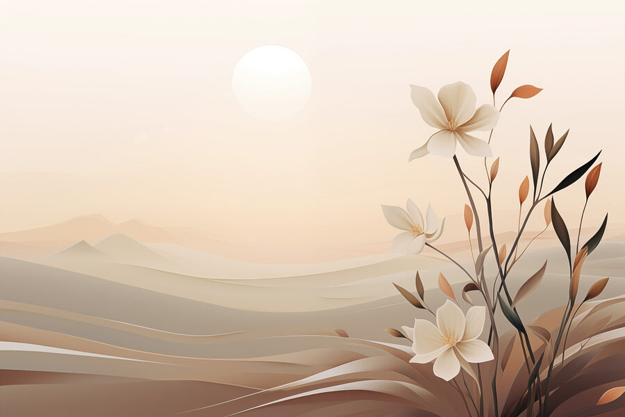 Pintura de flores num deserto