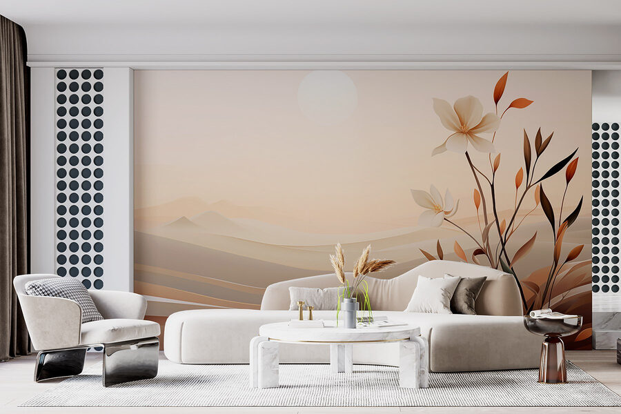 Pintura de flores num deserto