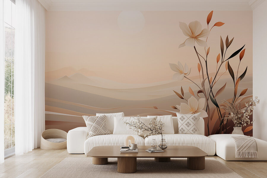 Pintura de flores num deserto