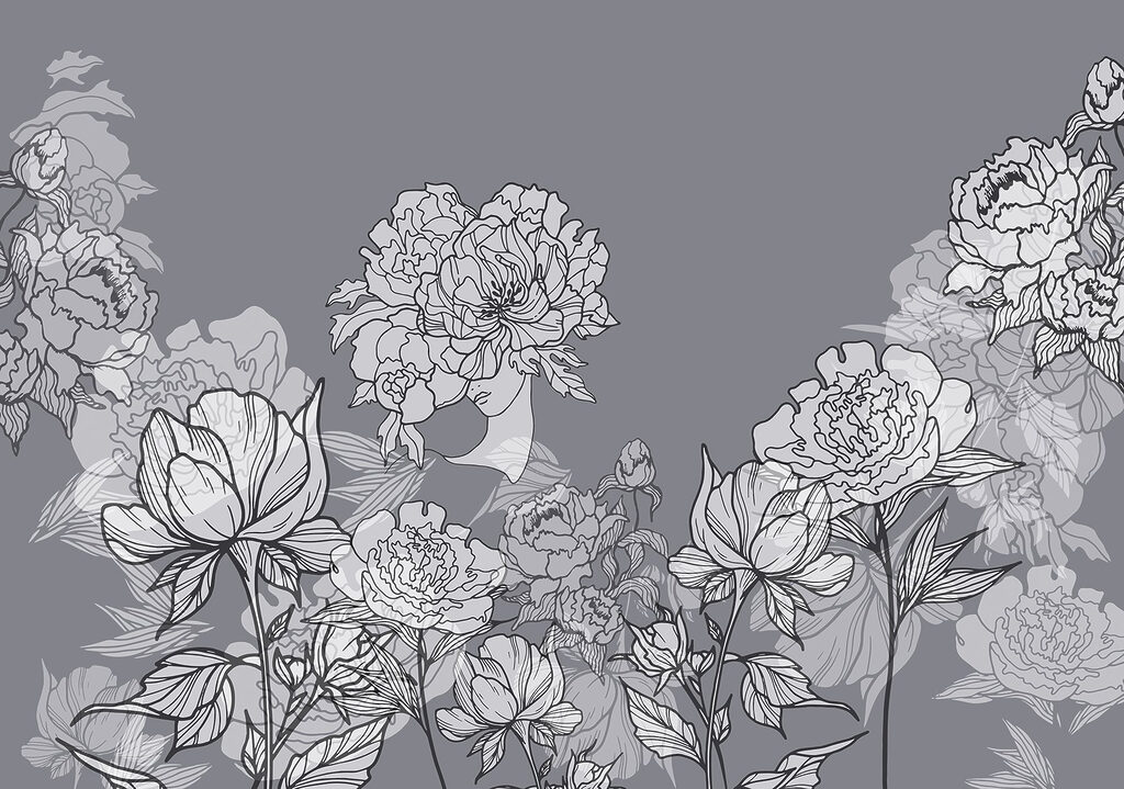 Grupo de flores sobre um fundo cinzento Grupo de flores sobre um fundo cinzento