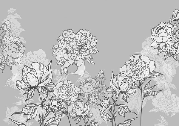Line of flowers on a gray background