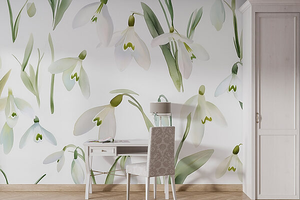 Papel de parede Papel de parede Padrão de flores brancas (REF: w03754)