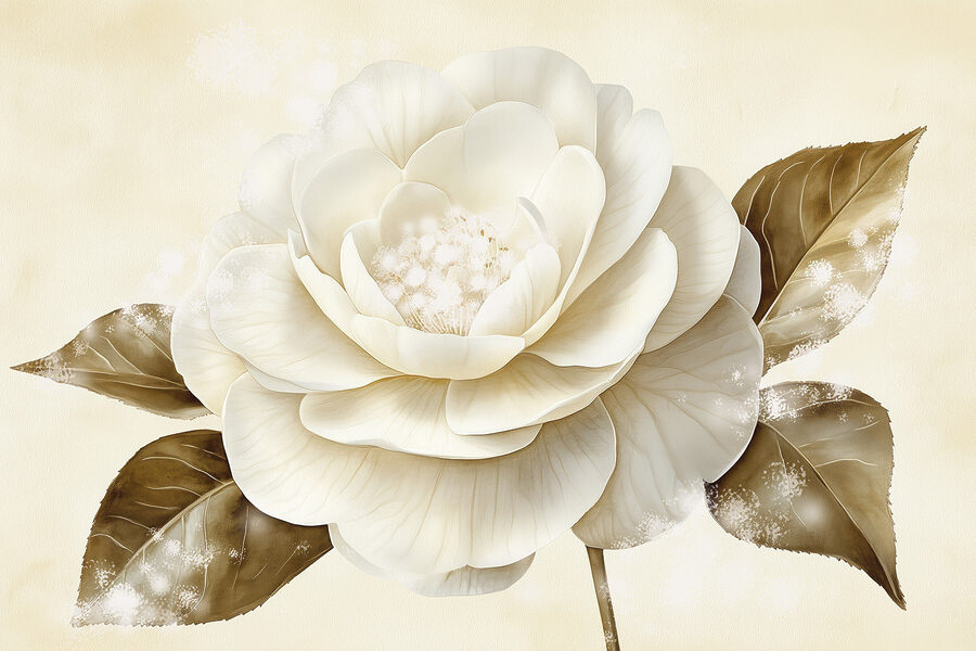 Flor branca com folhas castanhas