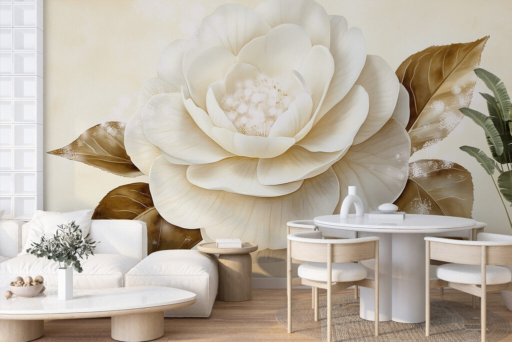 White flower with brown leaves White flower with brown leaves