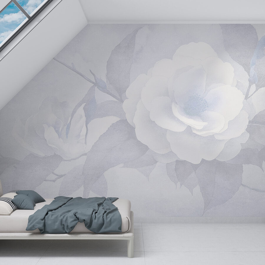 Papel de parede Flor branca com folhas