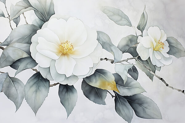 White flower with green leaves