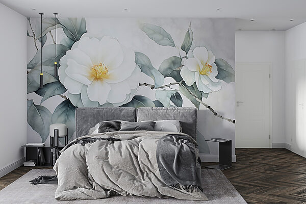 White flower with green leaves