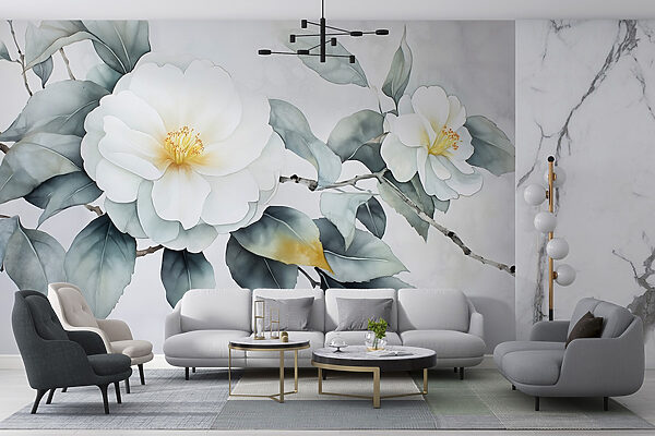 White flower with green leaves