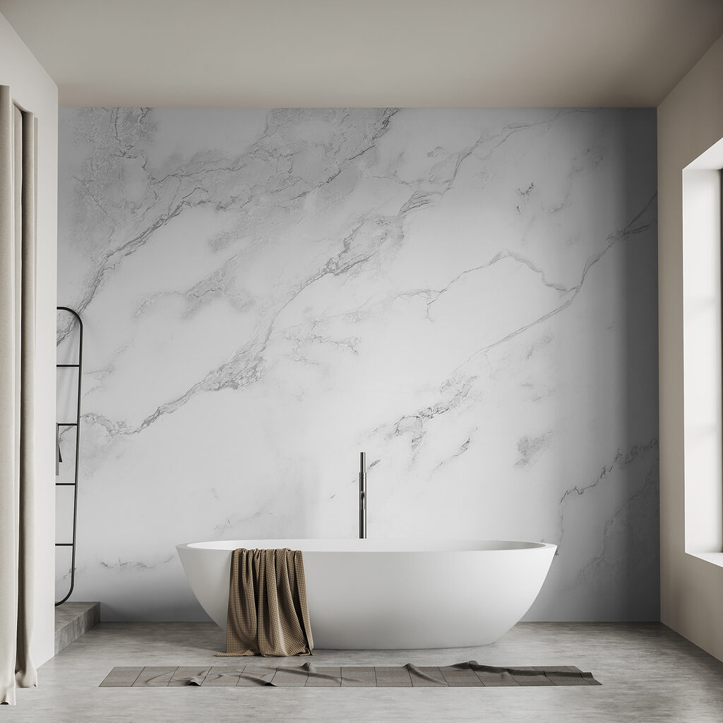 White marble surface with black veins