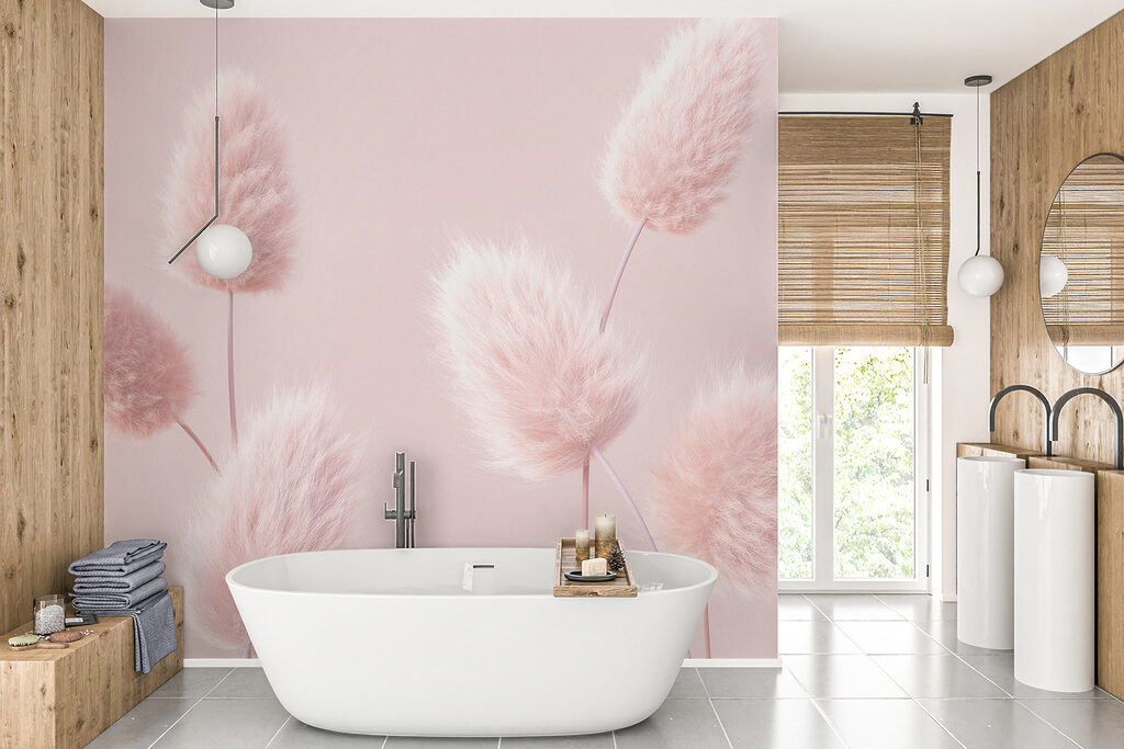 A group of fluffy pink flowers A group of fluffy pink flowers