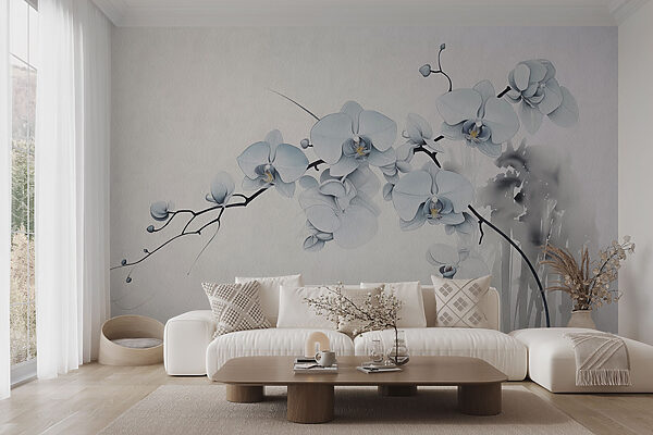Pintura de um ramo com flores brancas Pintura de um ramo com flores brancas