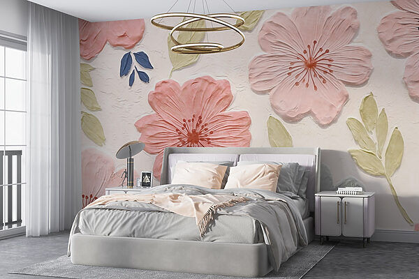 Papel de parede Papel de parede Parede com flores e folhas (REF: w03797)