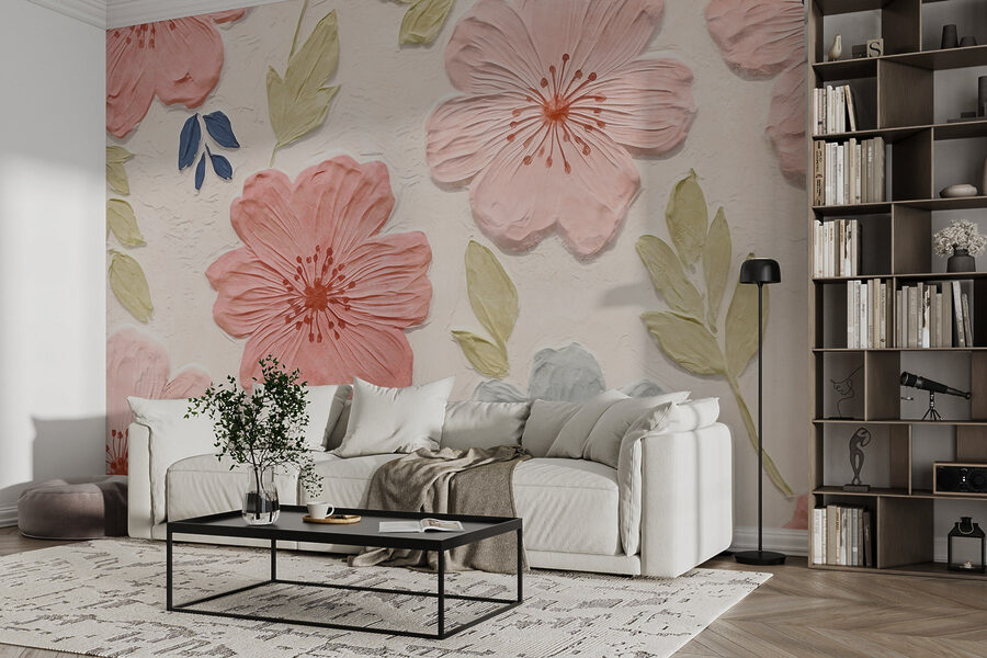 Parede com flores e folhas