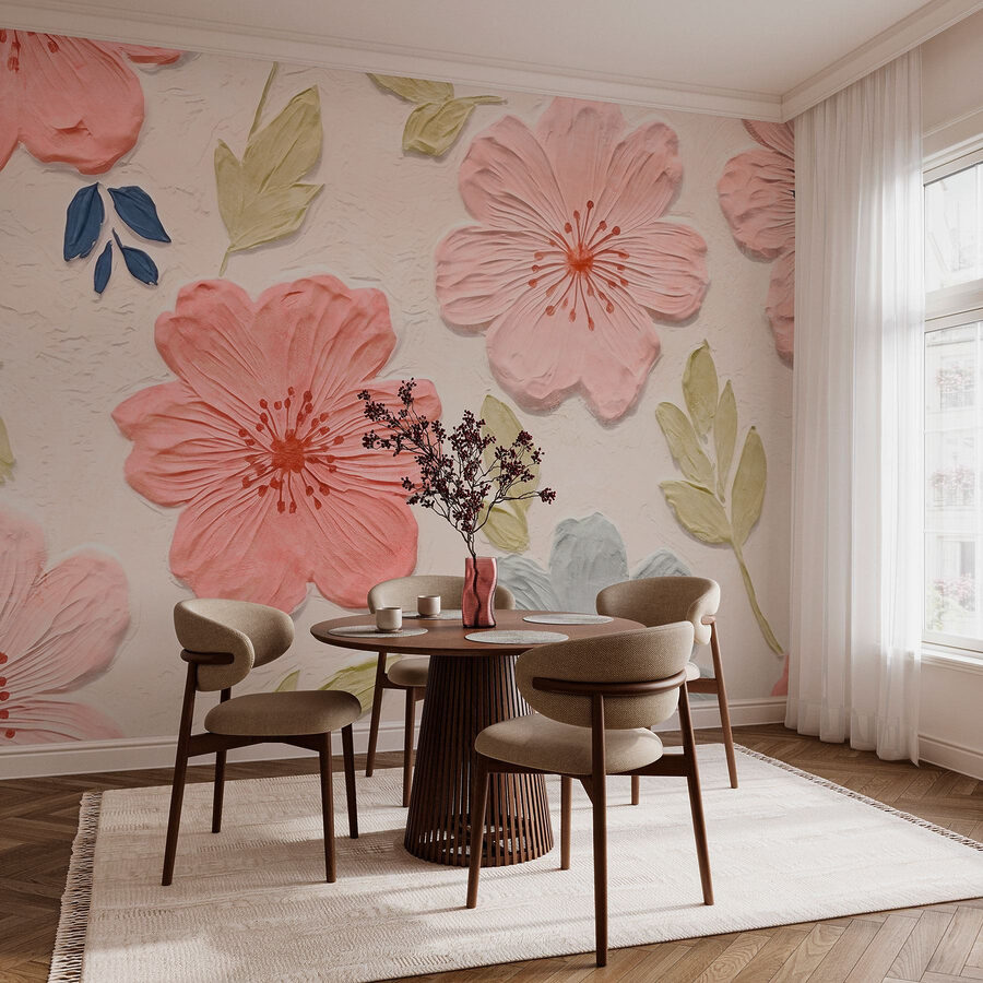 Parede com flores e folhas