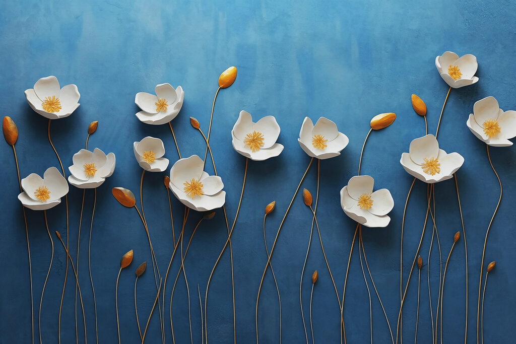 Grupo de flores brancas sobre um fundo azul Grupo de flores brancas sobre um fundo azul