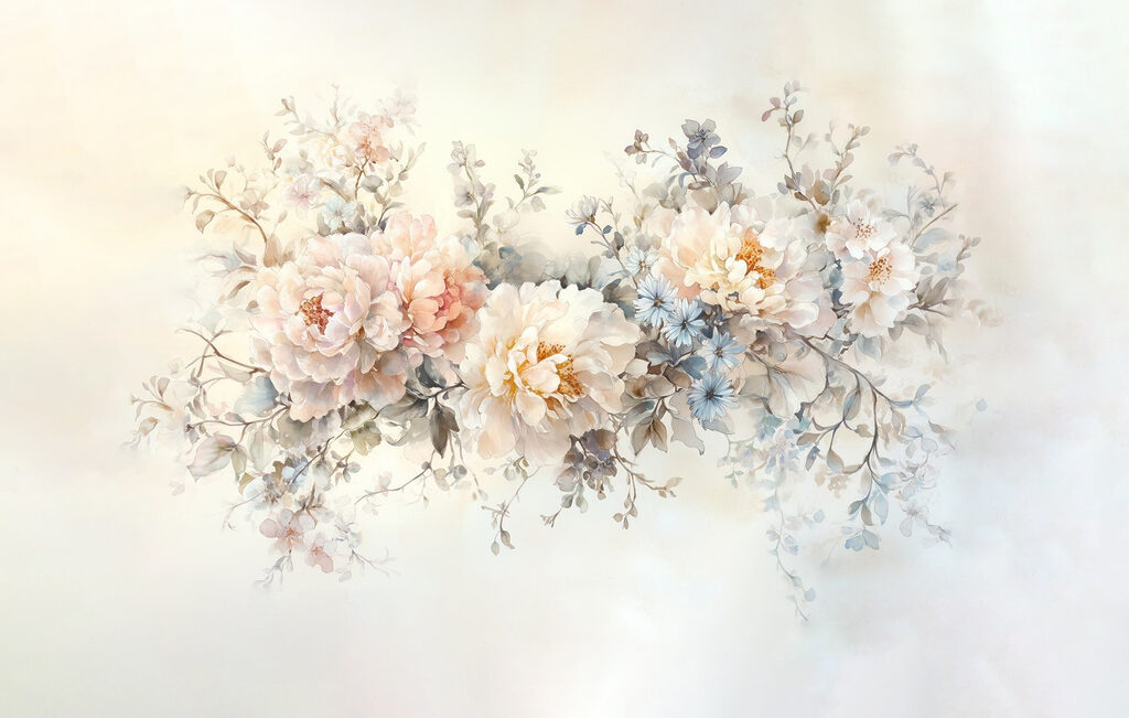 Painting of flowers on a white surface