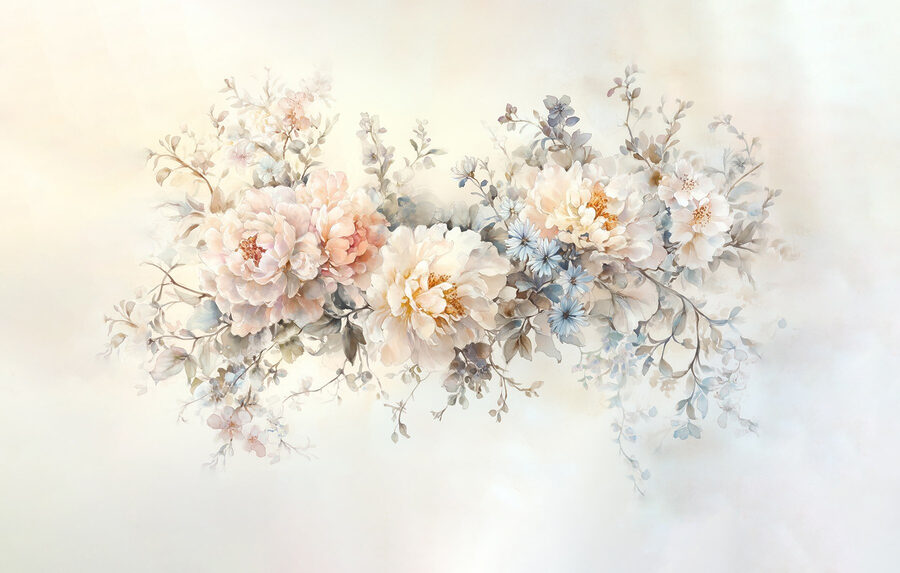 Pintura de flores sobre uma superfície branca