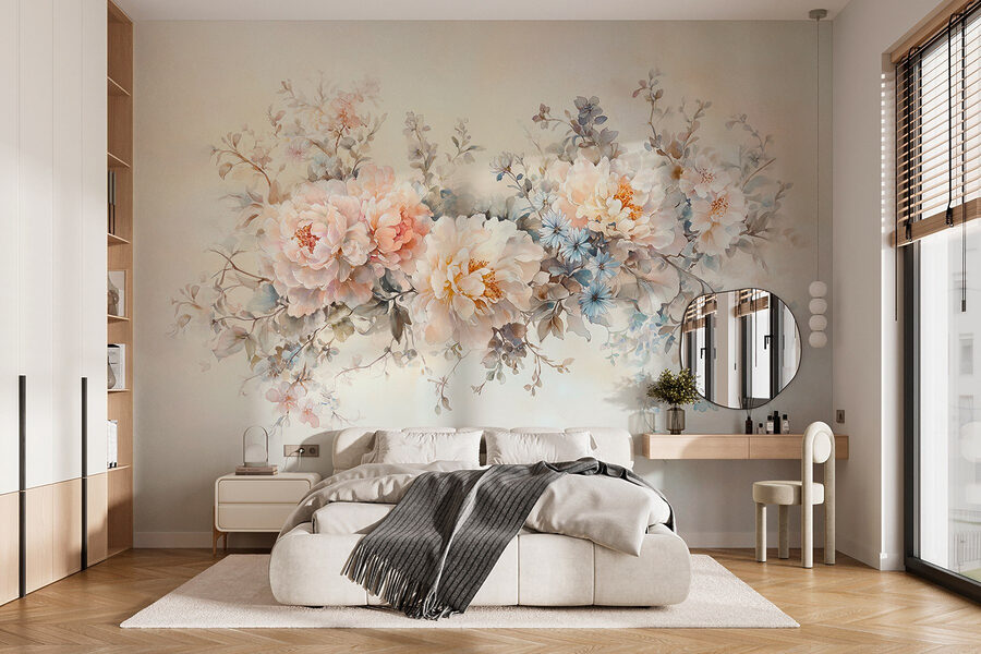 Pintura de flores sobre uma superfície branca