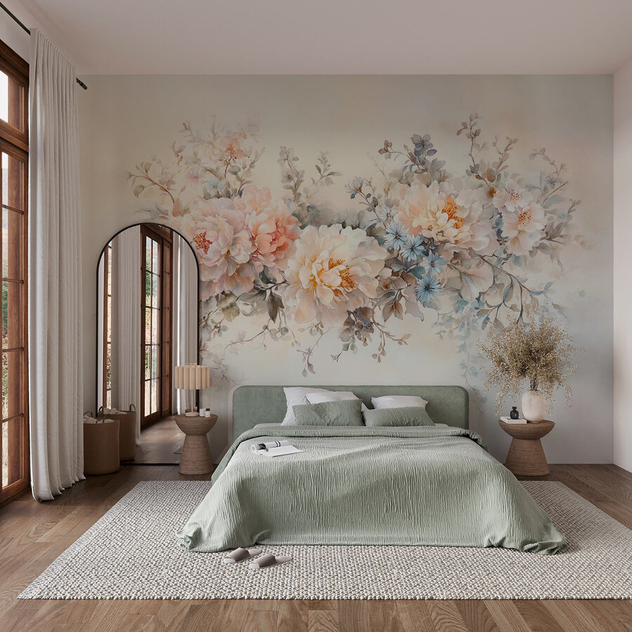 Pintura de flores sobre uma superfície branca
