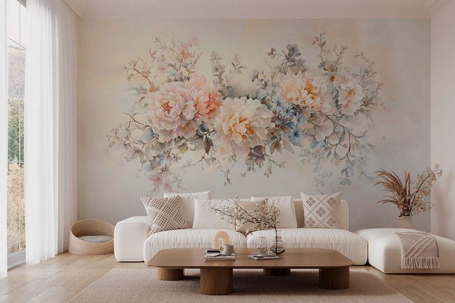 Pintura de flores sobre uma superfície branca