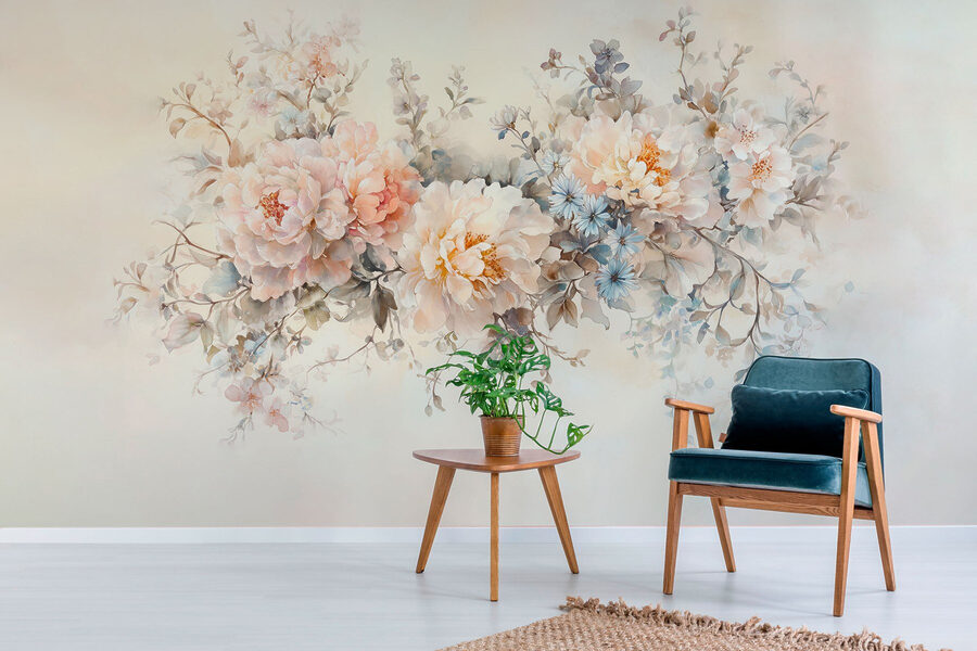 Pintura de flores sobre uma superfície branca