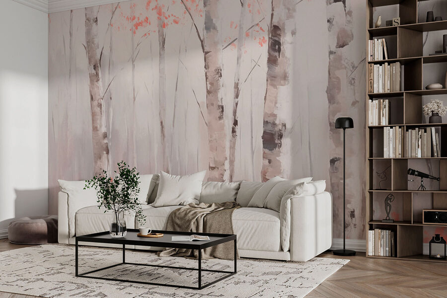 Pintura de árvores com folhas cor-de-rosa Pintura de árvores com folhas cor-de-rosa