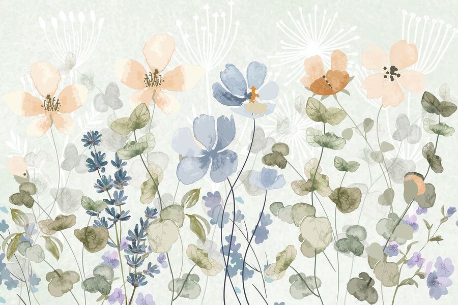 Pintura de flores e folhas