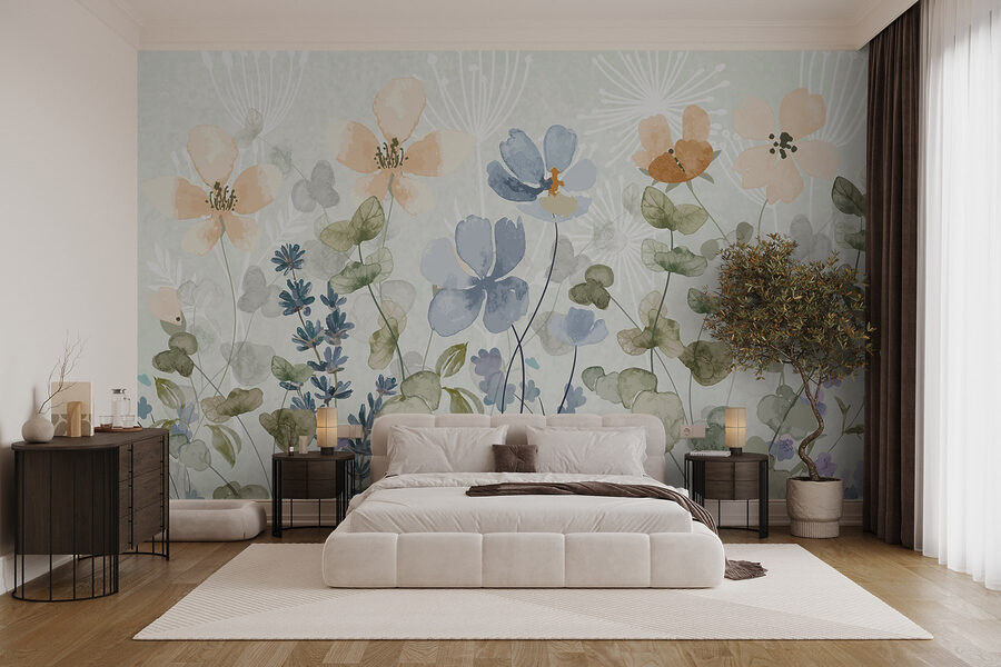 Pintura de flores e folhas