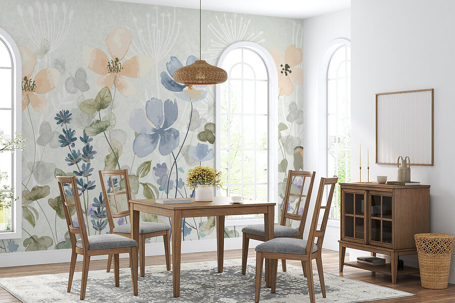 Pintura de flores e folhas