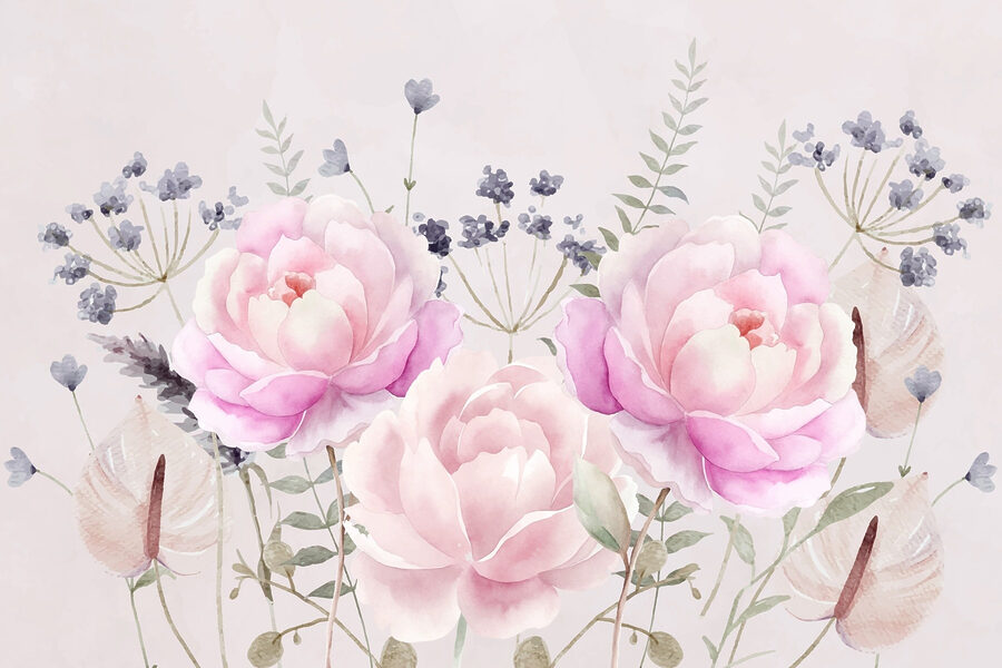 Pintura de flores em aguarela