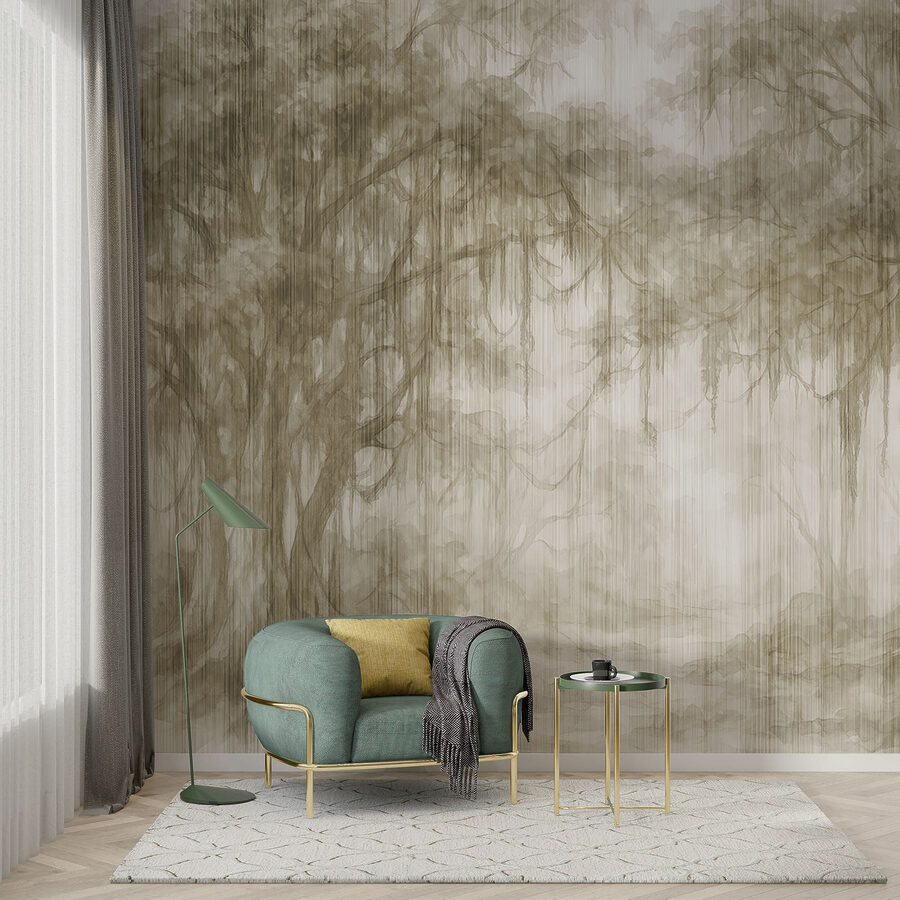 Papel de parede Grupo de árvores numa floresta com nevoeiro - Image 2