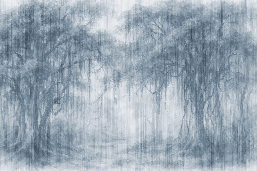 Papel de parede Grupo de árvores numa floresta com nevoeiro - Image 4