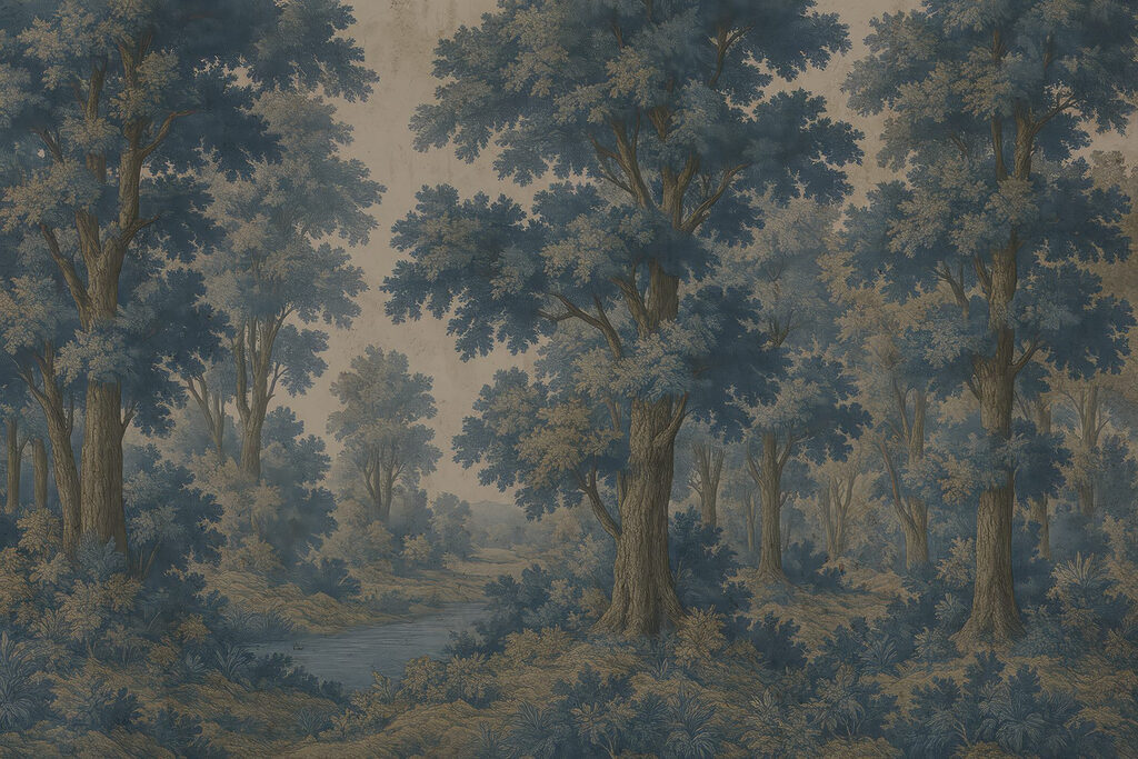 Pintura de árvores e um rio Pintura de árvores e um rio
