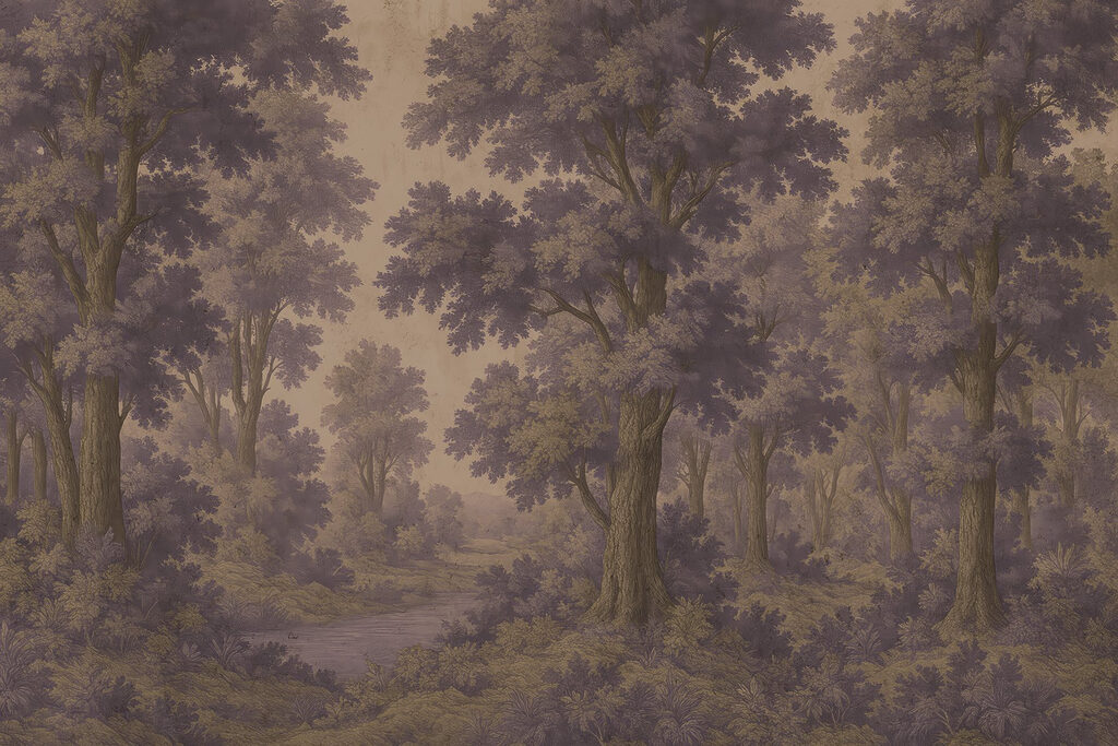 Pintura de árvores e um rio Pintura de árvores e um rio