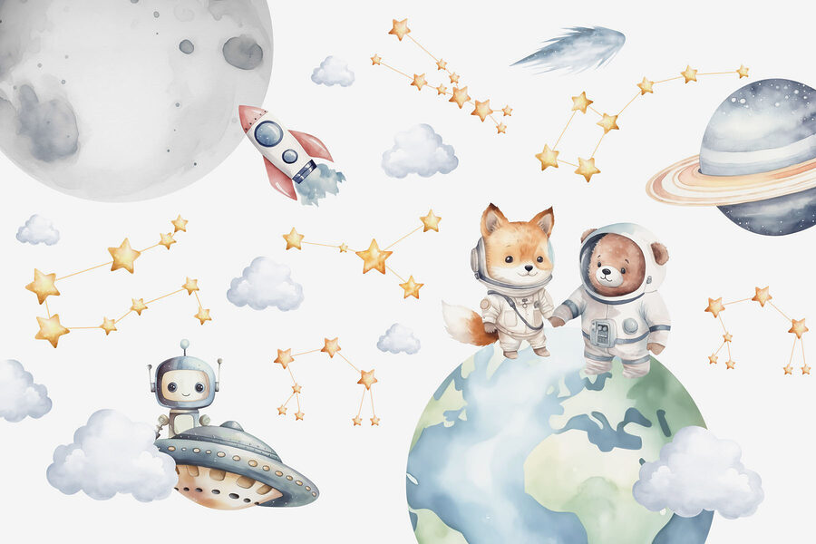 Desenho a aguarela de animais no espaço