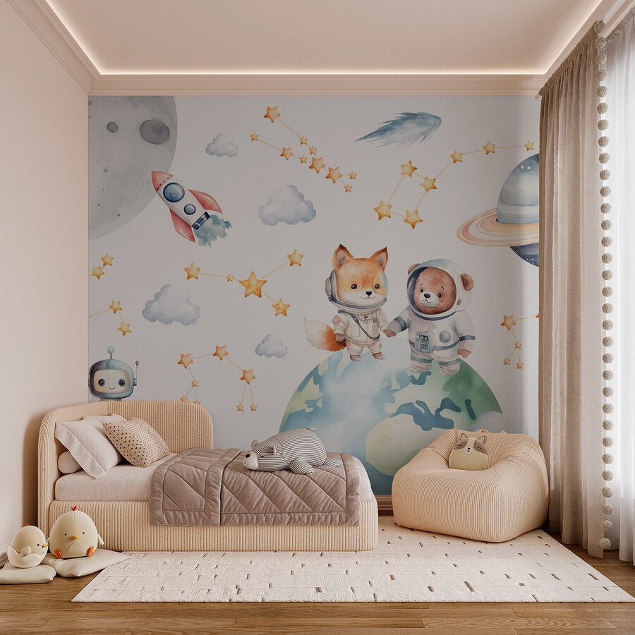 Desenho a aguarela de animais no espaço