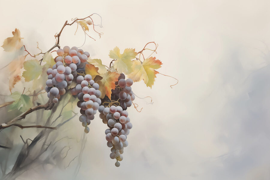 Cachos de uvas numa videira