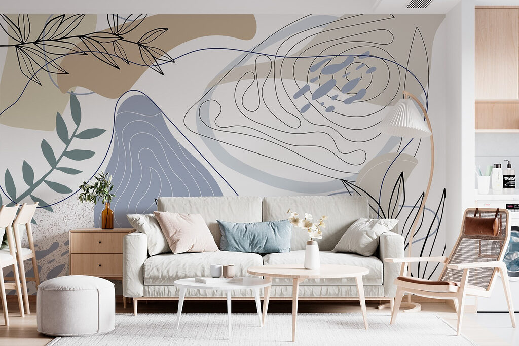 Abstract shapes and leafy accents