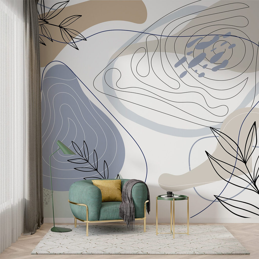 Abstract shapes and leafy accents