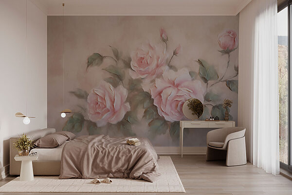 Papel de parede Papel de parede Pintura de rosas cor-de-rosa (REF: w03748)