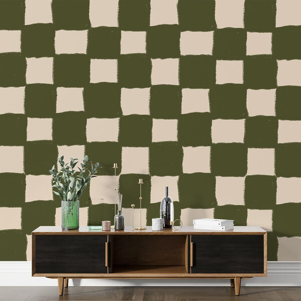 Papel de parede Papel de parede Padrão axadrezado verde e branco (REF: w03789)