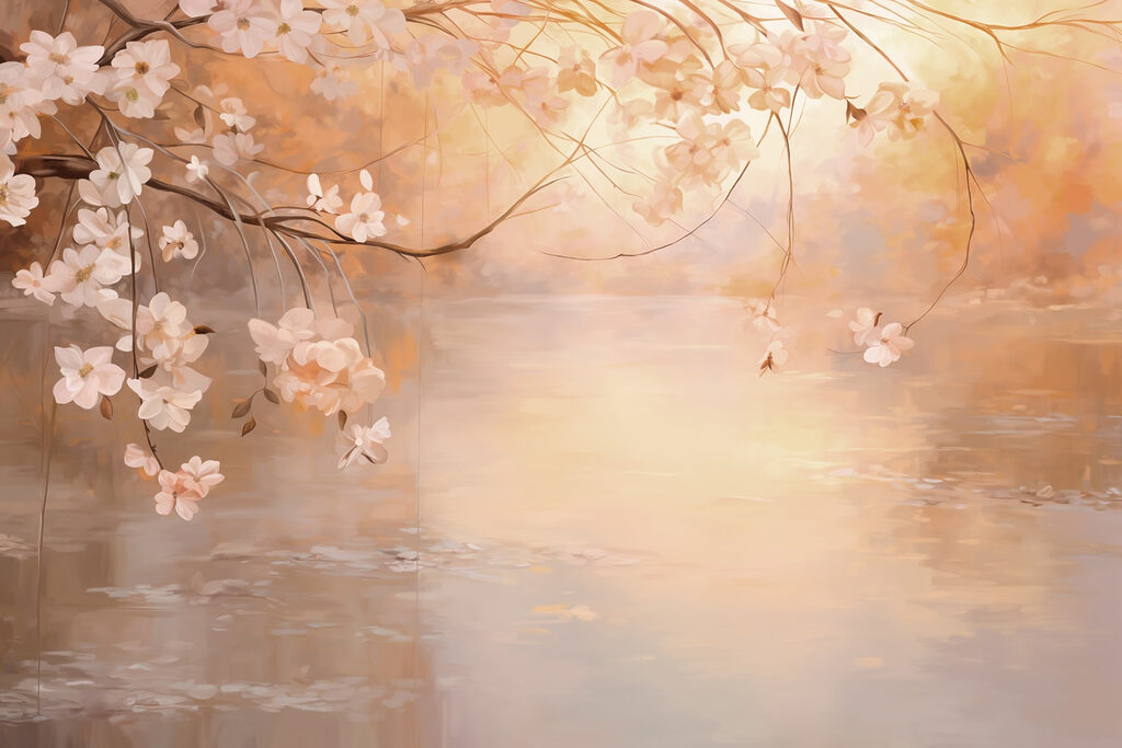 Pintura de um ramo de árvore com flores Pintura de um ramo de árvore com flores