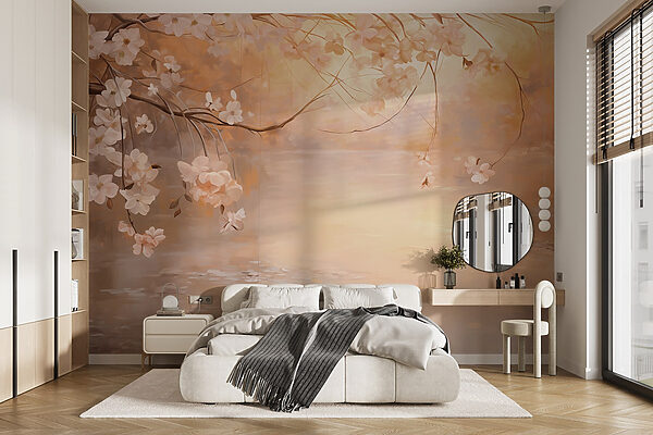Pintura de um ramo de árvore com flores Pintura de um ramo de árvore com flores