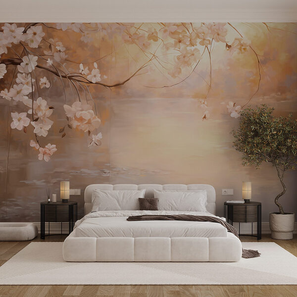 Pintura de um ramo de árvore com flores Pintura de um ramo de árvore com flores